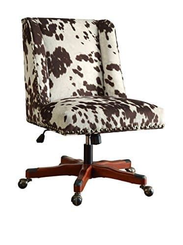 Linon Draper Wood Base Upholstered Rolling Office Chair in Brown Cow Print