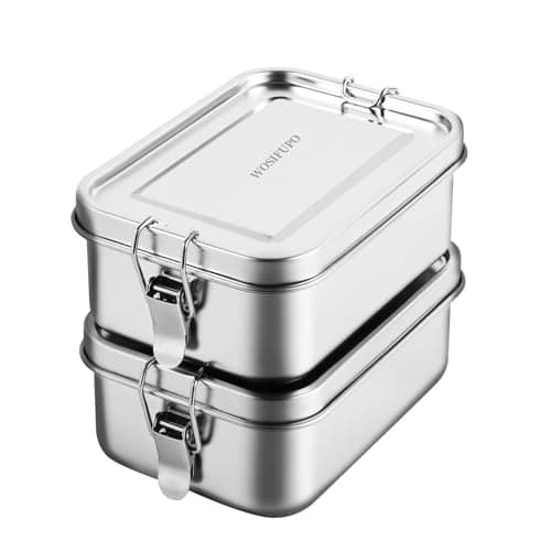 WOSIFUPO 2 Pcs Stainless Steel Bento Box, 850ml (28oz) Metal Food Storage Snack Containers, Reusable Dishwasher Safe Lunch Snack Boxes for Work and Travel (850mlx2)