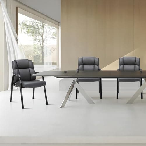 CLATINA Leather Guest Chair with Padded Arm Rest for Reception Meeting Conference and Waiting Room Side Office Home Black 4 Pack 10