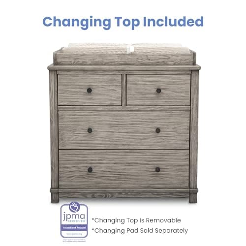 Simmons Kids Monterey 4 Drawer Dresser with Changing Top and Interlocking Drawers, Rustic White 8