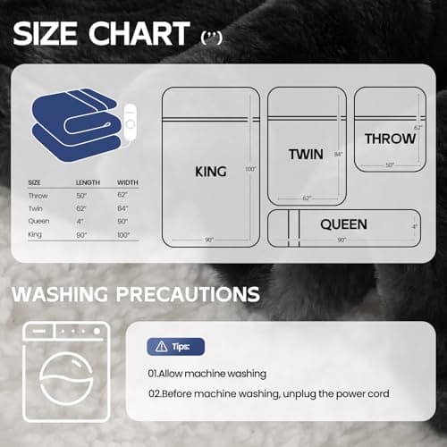 MAXEVE Electric Heated Throw Faux Rabbit Fur Blanket with 8 Heating Levels & 8 Hours Auto Off, Fast Heating Warm Cozy Sherpa Washable Blanket with Over-Heat Protection, ETL Certification, Grey 9