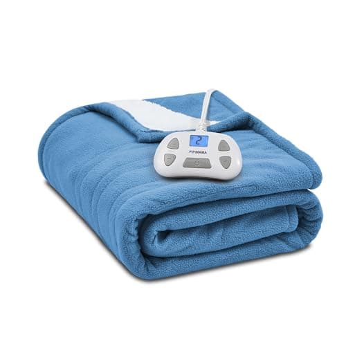 PiPiMAMA Electric Heated Blanket Twin Size 62"x84" Polar Fleece & Sherpa Electric Blanket 10 Heating Level Fast Heating with, 12 Hours Auto-Off, Overheating Protection Machine Washable(Light Blue)