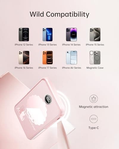 iWALK Magnetic Portable Charger 5,000mAh, Wireless Power Bank with Mirror & Foldable Stand, Ultra Slim Battery Pack with USB-C Cable, MagSafe Compatible for iPhone 17/16/16 Plus/16 Pro/15/14/13/12 5