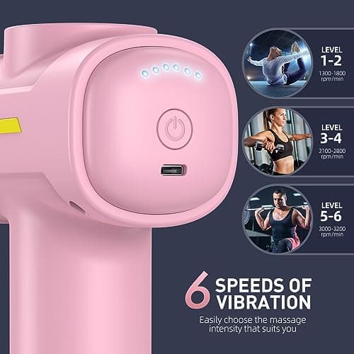 SORUDEL Massage Gun,Massage Gun Deep Tissue for Pain Relief with 7 Massage Heads & 6 Speeds and Carrying Case (Pink) 6