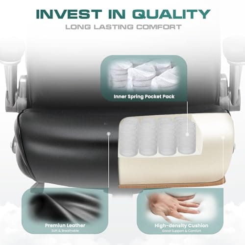 COLAMY High Back Office Chair Big and Tall 300lbs, Ergonomic Desk Armchair with Adjusatble Lumbar Support, Upgraded Casters, Flip-Up Padded Arms, Leather Home Chair with Thick Cushion-Black 8