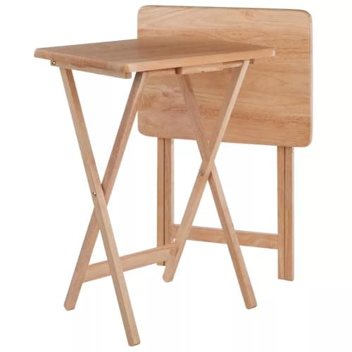 WZZXSA 2pc Snack Table Set Natural,TV Tray Set Wood Classic TV Dinner Rectangular Folding Tray Table