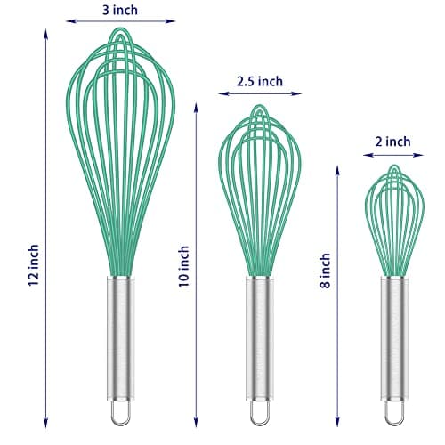 OYV Teal Silicone Whisk, Professional Silicone Whisks For Cooking Non Scratch, Stainless Steel & Silicone Wisk,Plastic Rubber Whisk Tool for Nonstick Cookware Pans, Silicon Wisks Set of 3, Aqua 7