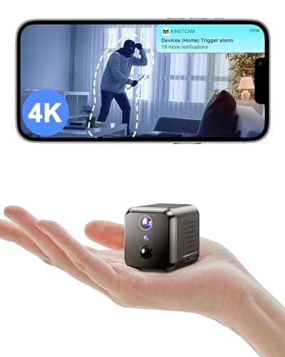 KinetCam Wireless Indoor Camera,WiFi Small Camera with Phone APP, 4K HD,120-Day Standby Battery Life, Auto Night Vision, AI Motion Detection,SD Card Slot, Nanny Cam Indoor Security Camera