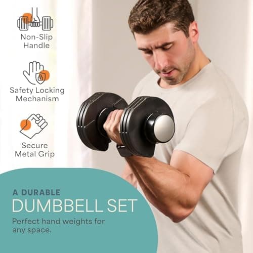 Lifepro Adjustable Dumbbells Set/Single - 15lb 43lb 55lb 90lb 25 lb Dumbbell Sets with Rack - Quick Adjust, Secure Grip weights dumbbells set - Compact Hand Weights for Women/Men at Home Gym 6