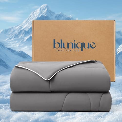 blunique Cooling Comforter Queen Size, Double-Sided Cooling Blanket for Hot Sleepers, Breathable Lightweight Comforter for Night Sweats, All Season Cool Blanket, Soft Cold Touch,(90"x90" Grey)