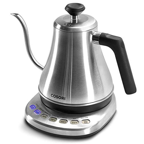 COSORI Gooseneck Electric Kettle with 5 Variable Presets, Pour Over & Coffee maker, 100% Stainless Steel Inner Lid & Bottom, 1200 Watt Quick Heating, 0.8L, Silver