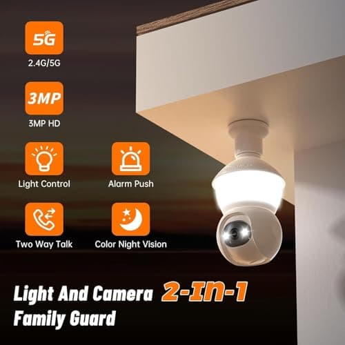Light Bulb Security Camera,2.4G/5GHz WiFi 2K Security Cameras Wireless Outdoor,Bulb Cameras for Home Security,AI Human Detection and Alarm,2 Way Talk,Color Night Vision,Compatible with Alexa 2PCS 9