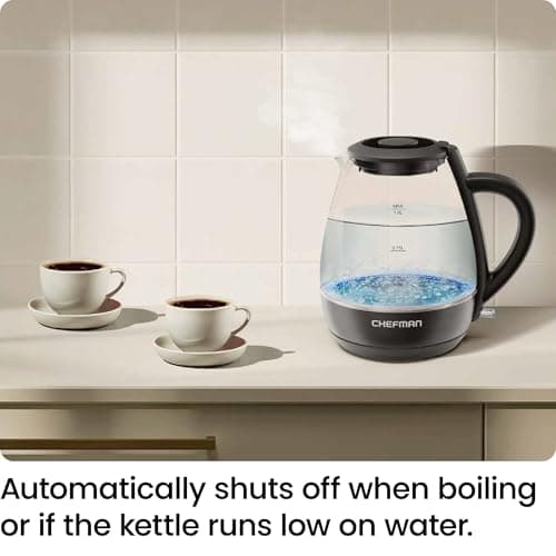 Chefman Electric Kettle with Tea Infuser, Compact 1L (4 Cups), 1500W, Removable Lid for Easy Cleaning, Boil-Dry Protection, Stainless Steel Filter, BPA Free, Auto Shut Off, Small Electric Tea Kettle 7