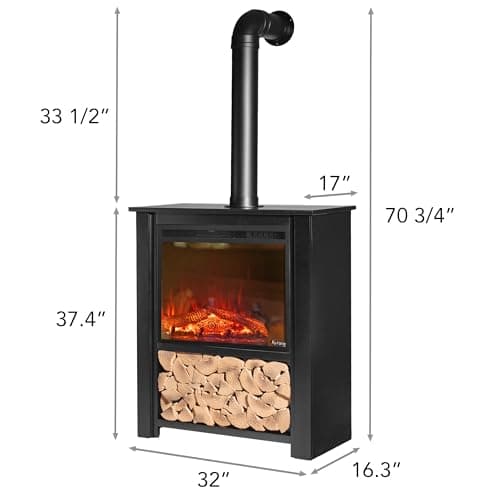 e-Flame USA Innsbruck Electric LED Fireplace Stove, Décor Chimney Flue and Wood, 32" Wide x 38" Tall, Soot Black Finish, New 2024 6