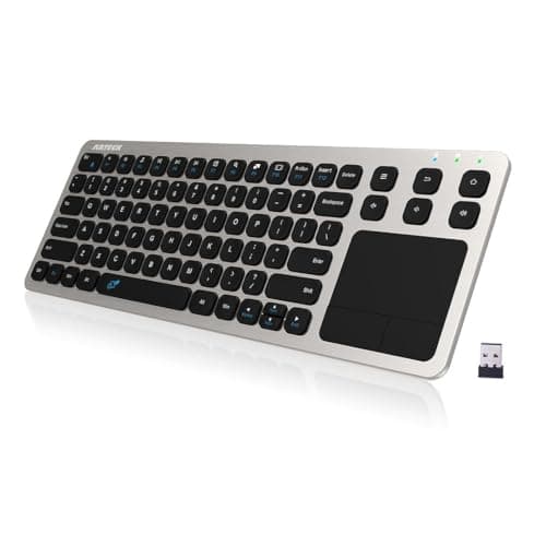 Arteck 2.4G Wireless Touch TV Keyboard with Easy Media Control and Built-in Touchpad Mouse Solid Stainless Ultra Compact Full Size Keyboard -Connected Computer, Smart TV, HTPC