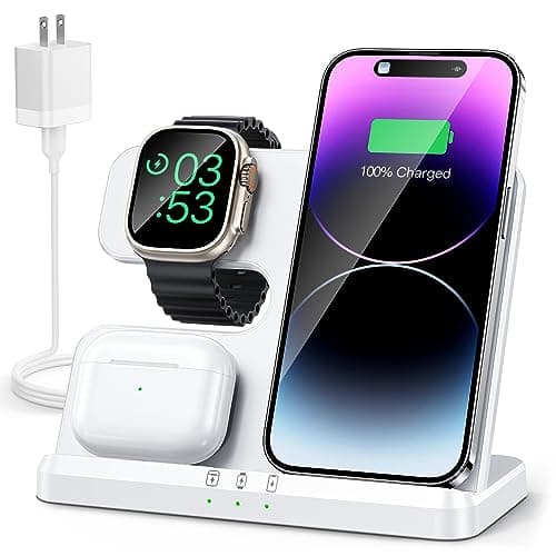 JARGOU 3 in 1 Charging Station for Apple Wireless Charger for iPhone 17 16e 16 15 14 13 12 11 X 8 & for iWatch Charger Wireless Charging Station for Multiple Devices for AirPods 2/3/4/Pro/Pro 2/Pro 3