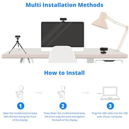 Yunseity Webcam with Microphone, 1440P HD USB Computer Web Camera with 360° Rotation, Auto Light Correction 2 Mics Streaming Webcam Plug & Play for Online Conferencing, for Win for OS X 6