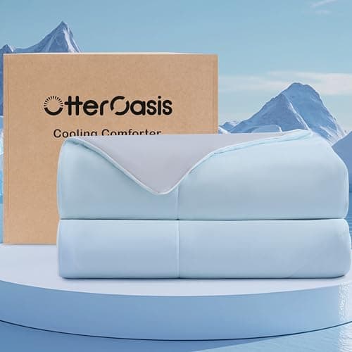 OtterOasis Cooling Comforter Queen Size for Hot Sleepers, 90"x90" Summer Cooling Blanket for Night Sweats, Silk Soft Lightweight Breathable All-Season Blue Grey Cooling Quilt Blanket
