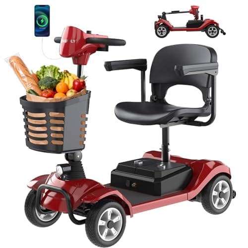 Hoverfly T4 Mobility Scooter for Seniors, Max 12.4-Mile Range & 3.7 mph, 3-Position Seat & Anti-slip Rear Wheel, Removed Battery&Quick Fold Design, Solid 9" Tire &330 lb Capacity, Ease of Assembly Red