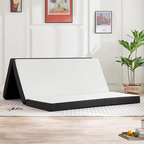 Sweetcrispy Tri-fold Queen Size Mattress - 3 Inch Portable Bed Pad, Foldable Mat, Collapsible and Washable Cover with CertiPUR-US Certified, for Travel & Camping & Yoga, Memory Foam