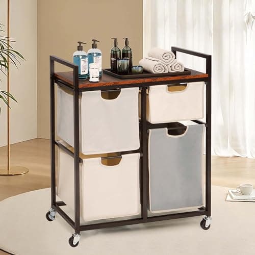 Qriocioa Laundry Hamper Rolling Laundry Sorter Cart with 4 Pull-out Bags and Metal Frame 119L Clothes Hamper Laundry Basket Organizer for Laundry Organization & Storage 9