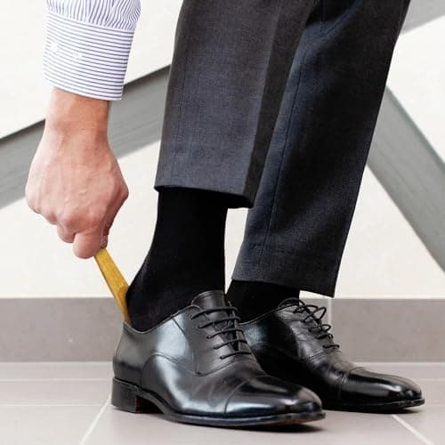 GLEAVI 2 Pack Wood Shoe Horn Set, Long Handle Boot Helper for Seniors, Portable Travel Shoe Spoon, Solid Wooden Lifter with Hanging Loop (15.7" & 6.3") 6