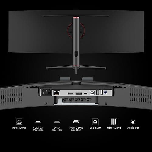 INNOCN 49" Curved Gaming Monitor 144Hz Ultrawide 32:9 WDFHD 3840 x 1080P, R1800, 99% sRGB, HDR400, USB Type C, DisplayPort, HDMI, Built-in Speakers, Height/Tilt Adjustable - 49C1G 9