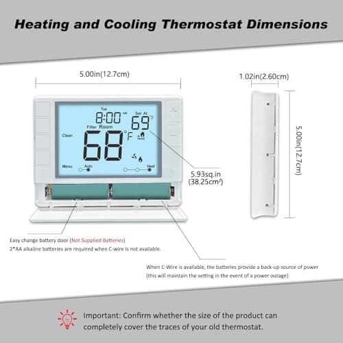 Programmable Thermostat, Thermostat for Home HVAC Systems,Multi-Stage, 2 Heat/2 Cool, White Backlight 6