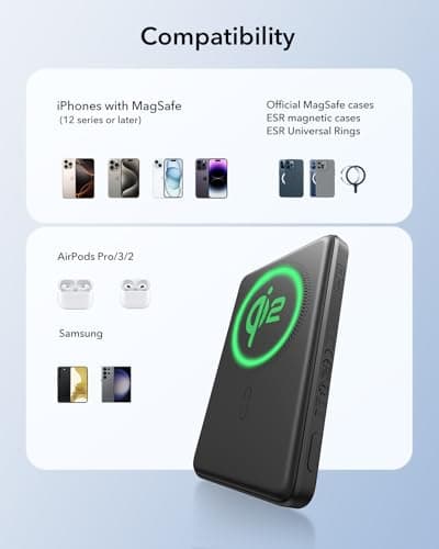 ESR for MagSafe Charger 15W Wireless Charger Sliver Bundle with Qi2 MagSafe Power Bank, 0.55 in Ultra-Compact 5,000mAh MagSafe Portable Charger Black 6