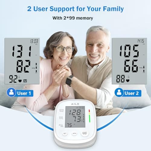 Blood Pressure Monitor, Aile Blood Pressure Machine Upper Arm Large Cuff(8.7"-16.5"), High Automatic Blood Pressure Monitors Cuff for Home Use, (BP) Manual Arm Blood Pressure Monitors, 2 * 99 Memory 5