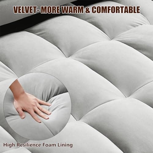 Yafylly 3 in 1 Sleeper Sofa Couch Bed, Pull Out Loveseat with Storage, Full Size Velvet Convertible Chair with 2 Pockets & 2 Pillows for Living Room, Grey 6