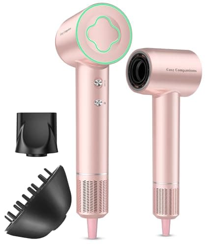 Cosy Companions High-Speed Ionic Hair Dryer, 150000 RPM Brushless Motor for 2-5 Min Fast Drying, Low Noise Blow Dryer Reduces Frizz & Heat Damage, Lightweight Hair Dryer with Diffuser & Nozzle, Pink