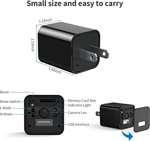 No Audio Charger Camera - Video-Only 1080P Small Camera with Motion Detection - Covert Nanny Cam for Home Indoor Security - 32GB Micro SD Card Included 5