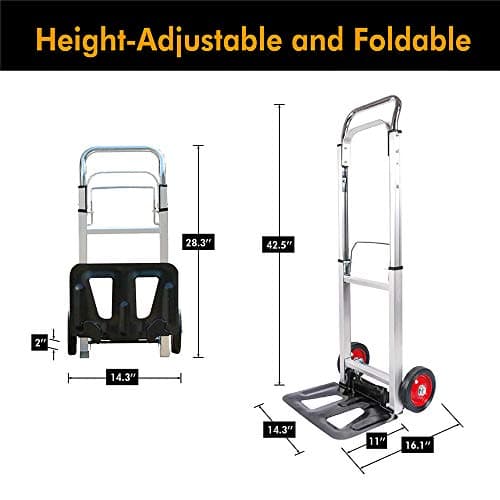 LEADALLWAY Hand Truck Aluminum Foldable Hand Cart with 6" Wheels 220 lbs Capacity 5