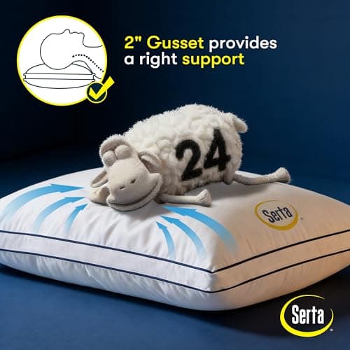 Serta Hotel Collection Bed Pillows Queen/Standard Size Set of 2, 400 Thread Count 100% Cotton Cover, Medium Firm, Support Gusseted Down Alternative Pillow for Back, Stomach or Side Sleepers, 18" x 26" 5