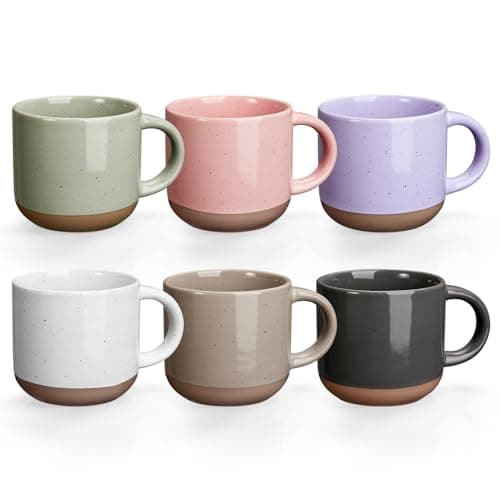 Gencywe Morandi Color Ceramic Mini Espresso Cups Set of 6, 5 oz Expresso Mugs with Handle, Porcelain Coffee Mugs Demitasse Cups, Modern Style Cups, Microwave Dishwasher Safe Suit for Espresso Machine