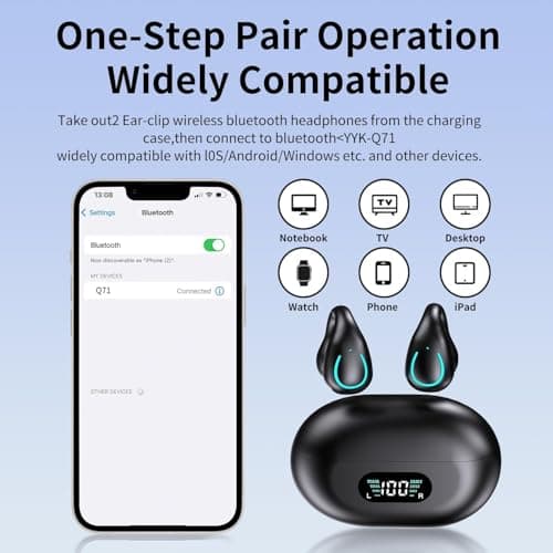 ZIDOXING Open Ear Bone Conduction Earbuds Wireless Clip On Headphones with Digital Display Charging Case with Ear Hook Built-in Mic IPX7 Waterproof Bluetooth 5.3 Sport Earphones for Running Fitness 5