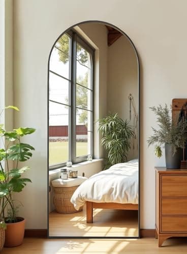 ITSRG Floor Mirror, Full Length Mirror with Stand, Arched Wall Mirror Full Length, Black Floor Mirror Freestanding, Wall Mounted for Bedroom, Black