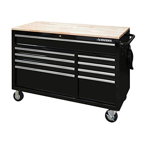 HuskyTools Husky 52 in. x 24.5 in. D 9-Drawer Mobile Workbench in Black