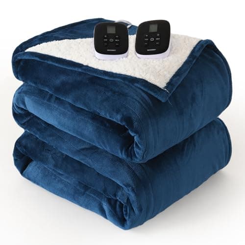 WOOMER Heated Blanket King Size,Durable Flannel and Soft Sherpa,Dual Control,90” × 100” Electric Blanket, 10 Heat Levels&0.5-12h auto-Off, Overheat Protection,Energy Efficient 9
