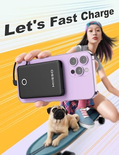 miisso 6000mah Ultra Slim Built in Cables Power Bank, Card Size Built in USB C Cords Battery Pack Portable Charger for Phones, 3 Output External Battery Pack Compatible with iPhone, Deep Black 8