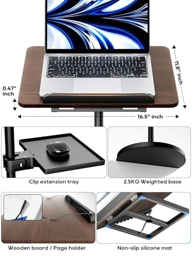2 in 1 Adjustable Book Stand - Dual-Use Floor and Desktop Book Holder Stand, Height Adjustable 23.5-52 in, Elastic Page Clips for Music Sheet, Recipe, Tablet, Laptop-Black 8