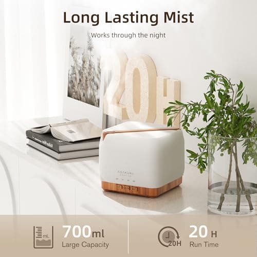 ASAKUKI 700 ml Premium Essential Oil Diffuser, 5 in 1 Ultrasonic Aromatherapy Fragrant Oil Vaporizer Humidifier, Timer and Auto-Off Safety Switch, 7 LED Light Colors 5