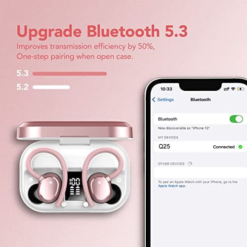 KT1 Wireless Earbuds, Sports Bluetooth Headphones, 120Hrs Playtime Ear Buds for Small Ear, IPX7 Waterproof Running Headphones, Deep Bass, Over Ear Sport Wireless Bluetooth Earphones for Android iOS 7