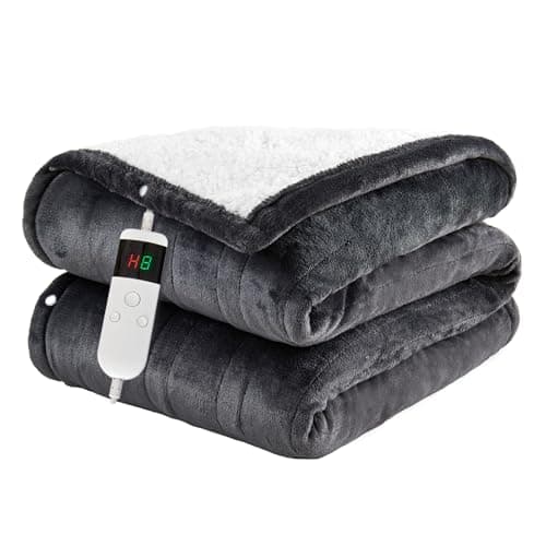 PENGZHU TECHNOLOGY Electric Blanket Heated Throw, Soft Flannel Heating Blanket with 8 Hours Auto Off 10 Fast Heating Levels Machine Washable Sherpa Heated Blanket with Overheating Protection