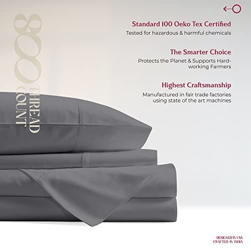 Mayfair Linen 100% Egyptian Cotton King Fitted Sheet Only - 800 Thread Count 16" Deep Pocket Fitted Sheet, Durable Sateen, All-Around Elastic, Head/Foot Side Indicators, Dark Grey King Fitted Sheet 8