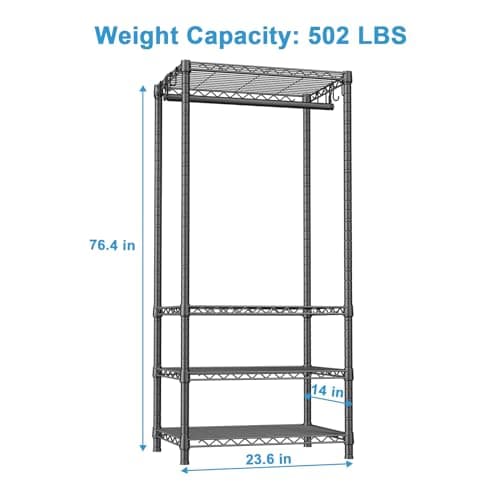 Ulif H4 Mini Portable Closet, 4 Tiers Freestanding Clothing Garment Rack for Small Space, Metal Clothes Wardrobe System for Bedroom, 23.6" W x 14" D x 76.4" H, Load 502 lbs, Black 5