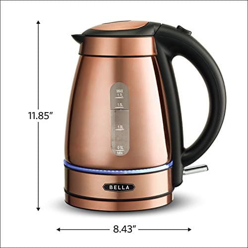 BELLA 1.7 Liter Electric Illuminated Glass Kettle, Quickly Boil Water for Tea, Coffee, Instant Soup and More, Safely Pour with Automatic Shut Off & Detachable Swivel Base, Chrome/Copper Finish 8
