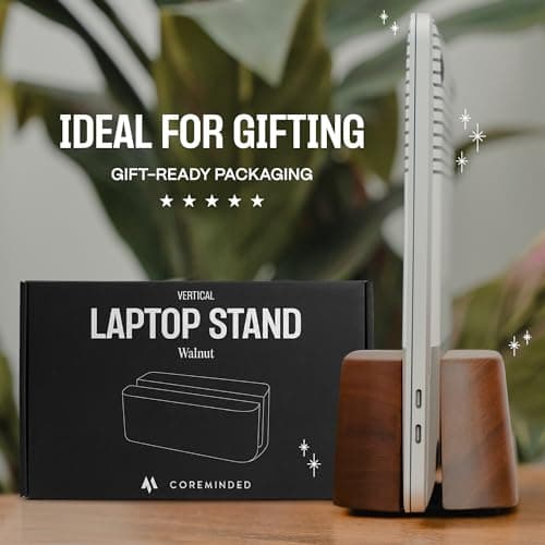 COREMINDED Adjustable Vertical Laptop Stand for Desk, Wooden Laptop Holder, MacBook Pro Stand, Wood Mac Air Dock (Solid Walnut) 7