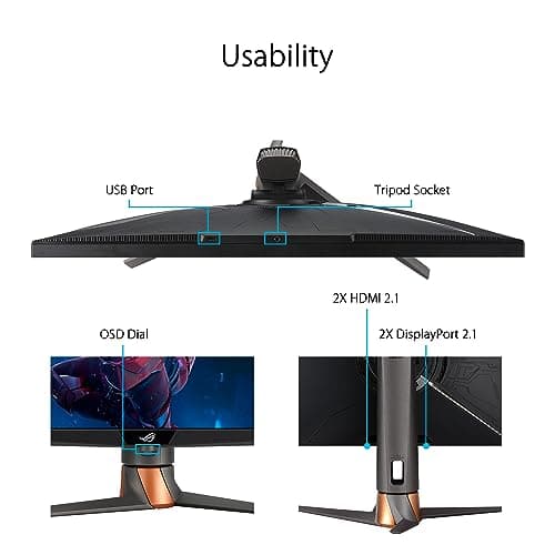 ASUS ROG Swift 32” 4K Mini LED Gaming Monitor (PG32UQXR) -UHD (3840 x 2160), 160Hz, 1ms, Fast IPS, Local dimming, FreeSync Premium Pro, HDMI 2.1, DisplayPort 2.1 with DSC, Quantum Dot, DisplayHDR1000 6